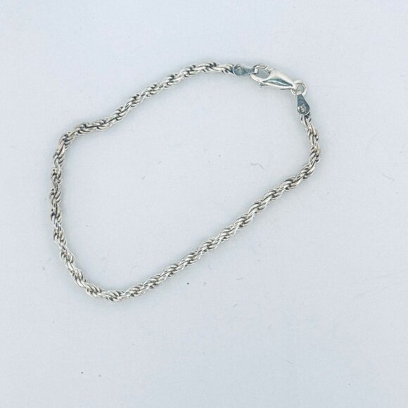 Estate Sterling Silver 925 Rope Chain Bracelet 7" Length 2.6mm 5.1g Lobster Clas - Picture 1 of 7